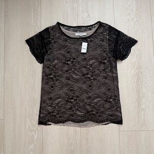 LOFT Black Lace Short Sleeve Top